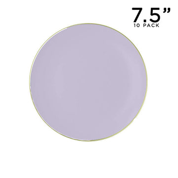 Lavender Purple and Gold Round Plastic Plates | 10 Pack