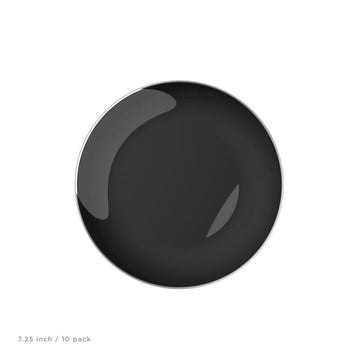 Round Accent Plastic Plates 7.25" Appetizer Plates Black • Silver Round Plastic Plates | 10 Pack