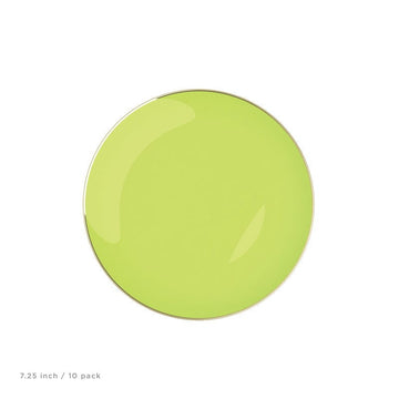 Round Accent Plastic Plates 7.25" Appetizer Plates Lime • Gold Round Plastic Plates | 10 Pack