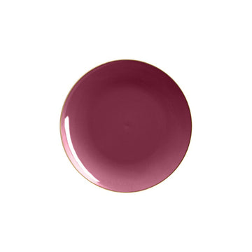 Round Accent Plastic Plates 7.25" Appetizer Plates Round Cranberry • Gold Plastic Plates | 10 Pack
