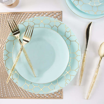 Round Mint Green and Gold Plastic Plates | 10 Pack