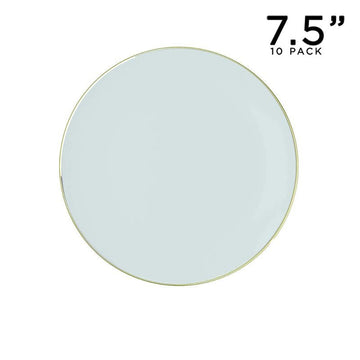 Round Accent Plastic Plates 7.25" Appetizer Plates Round Mint • Gold Plastic Plates | 10 Pack