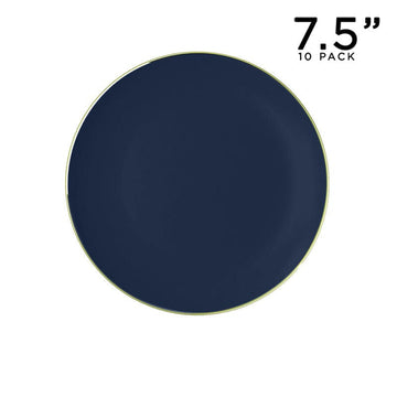 Round Accent Plastic Plates 7.25" Appetizer Plates Round Navy • Gold Plastic Plates | 10 Pack