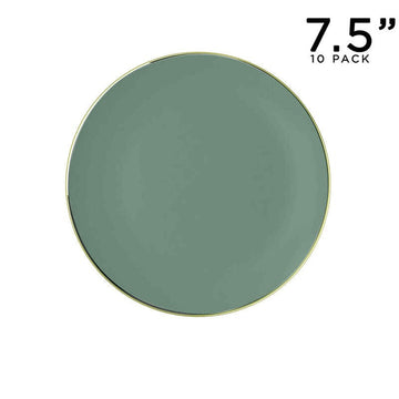 Round Sage Green and Gold Plastic Plates | 10 Pack