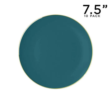 Round Teal Green and Gold Plastic Plates | 10 Pack 