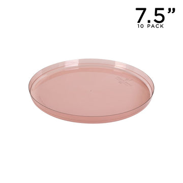 Round Accent Plastic Plates 7.25" Appetizer Plates Round Transparent Rose Walled Plastic Plate | 10 Pack