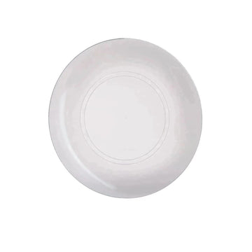 Round Accent Plastic Plates Clear • Silver Round Plastic Plates | 10 Pack