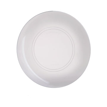 Round Accent Plastic Plates Clear • Silver Round Plastic Plates | 10 Pack