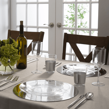 Clear and Silver Round Plastic Plates | 10 Pack