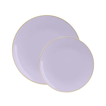 Lavender Purple and Gold Round Plastic Plates | 10 Pack