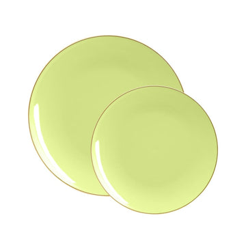 Lime Green and Gold Round Plastic Plates | 10 Pack