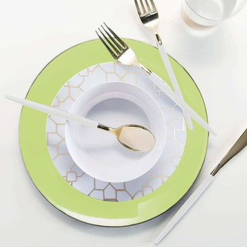 Lime Green and Gold Round Plastic Plates | 10 Pack