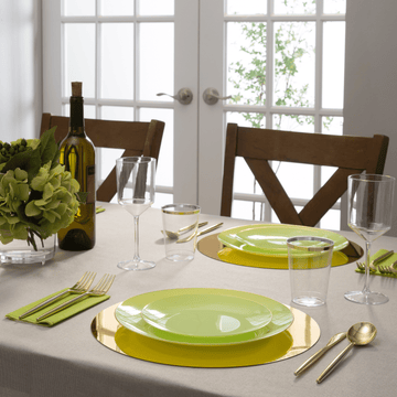 Lime Green and Gold Round Plastic Plates | 10 Pack