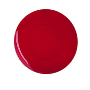 Round Accent Plastic Plates Red • Gold Round Plastic Plates | 10 Pack
