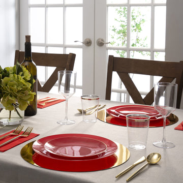 Red and Gold Round Plastic Plates | 10 Pack