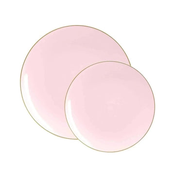 Round Blush Pink and Gold Plastic Plates | 10 Pack