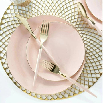 Round Blush Pink and Gold Plastic Plates | 10 Pack