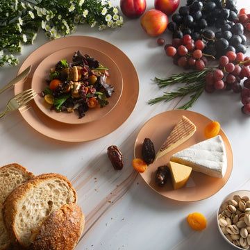 Round Clay Beige and Gold Plastic Plates | 10 Pack