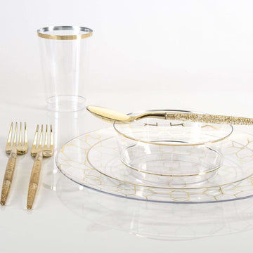 Round Accent Plastic Plates Round Clear • Gold Plastic Plates | 10 Pack