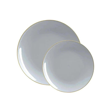 Round Grey and Gold Plastic  Plates | 10 Pack