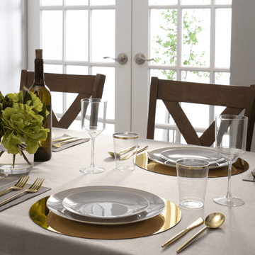 Round Grey and Gold Plastic  Plates | 10 Pack
