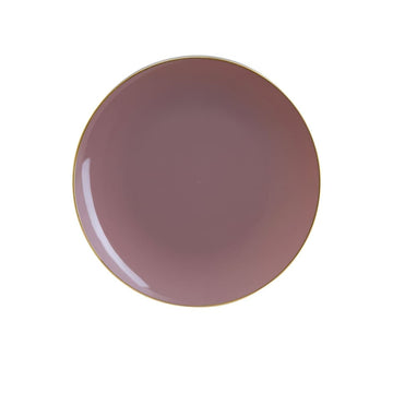 Round Accent Plastic Plates Round Mauve • Gold Plastic Plates | 10 Pack