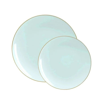 Round Mint Green and Gold Plastic Plates | 10 Pack