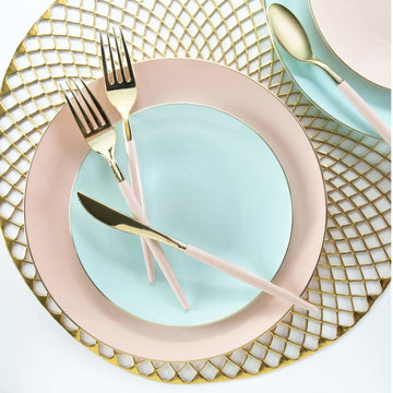 Round Mint Green and Gold Plastic Plates | 10 Pack