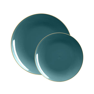 Round Teal Green and Gold Plastic Plates | 10 Pack