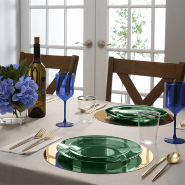 Round Transparent Green and Gold Plastic Plates | 10 Pack