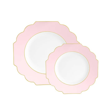 Scalloped Blush • Gold Plastic Plates | 10 Pack