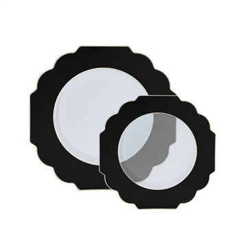 Scalloped Clear Black • Gold Plastic Plates | 10 Pack