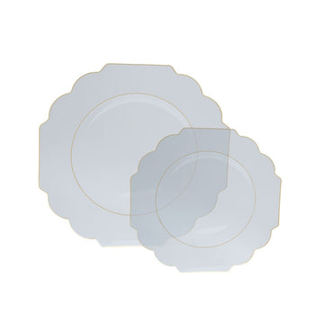 Scalloped Clear • Gold Plastic Plates | 10 Pack