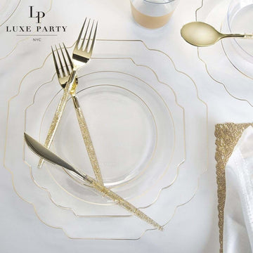 Scalloped Clear • Gold Plastic Plates | 10 Pack