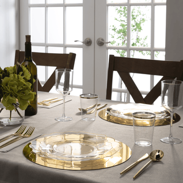 Scalloped Clear • Gold Plastic Plates | 10 Pack