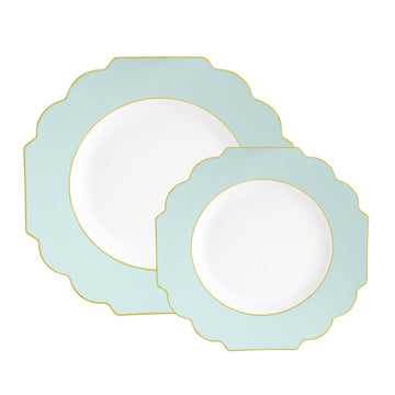 Scalloped Mint Green and Gold Plastic Plates | 10 Pack
