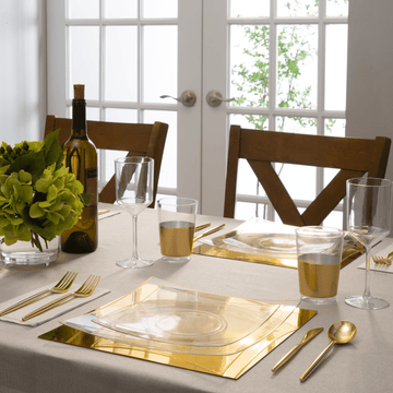 Square Clear • Gold Plastic Plates | 10 Pack