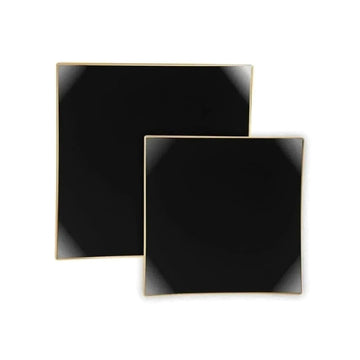 Square Coupe Black • Gold Plastic Plates | 10 Pack