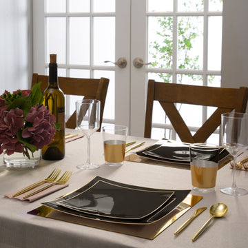 Square Coupe Black • Gold Plastic Plates | 10 Pack