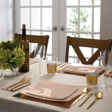 Square Coupe Blush • Gold Plastic Plates | 10 Pack