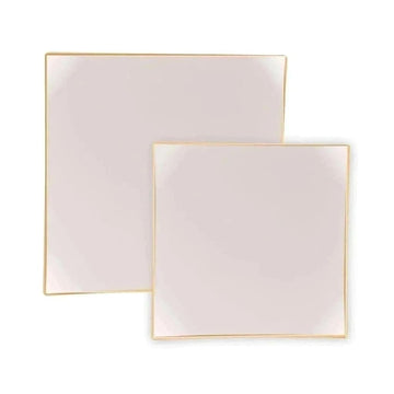 Square Coupe Linen • Gold Plastic Plates | 10 Pack