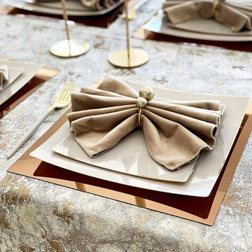 Square Coupe Linen • Gold Plastic Plates | 10 Pack