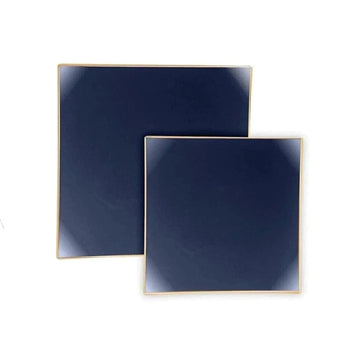 Square Coupe Navy • Gold Plastic Plates | 10 Pack