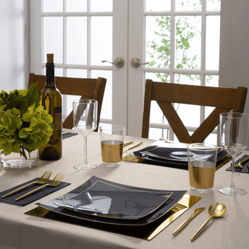 Square Coupe Navy • Gold Plastic Plates | 10 Pack