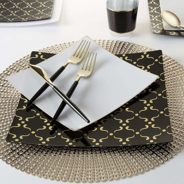 White • Gold Square Plastic Plates | 10 Pack