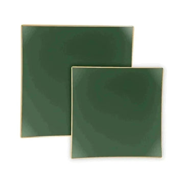 Square Emerald • Gold Plastic Plates | 10 Pack