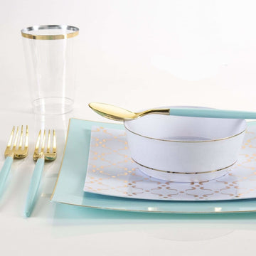 Square Mint Green and Gold Plastic Plates | 10 Plates